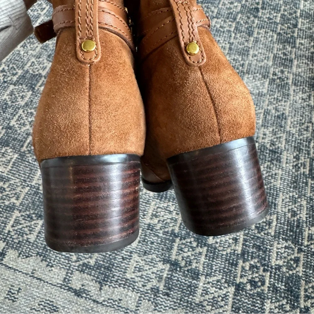 💙 Lauren Ralph Lauren Damara Booties in Cognac Brown Leather & Suede size 8